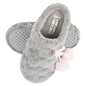 Jessica Simpson Girls Plush Hearts and Pom Pom Clog Slippers w/ Memory Foam - 1 of 4