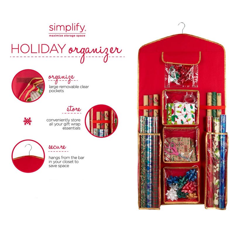 Holiday Hanging Gift Wrap Organizer with 4 Front Pockets - Simplify, 6 of 7