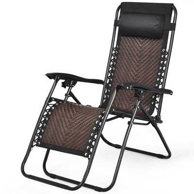 Brown Rattan Zero Gravity Recliner with Cushions and Arms