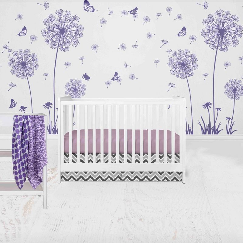 Bacati - Ikat Leopard Print Purple Gray Muslin 4 pc Crib Set with 2 Muslin Swaddle Blankets, 1 of 7