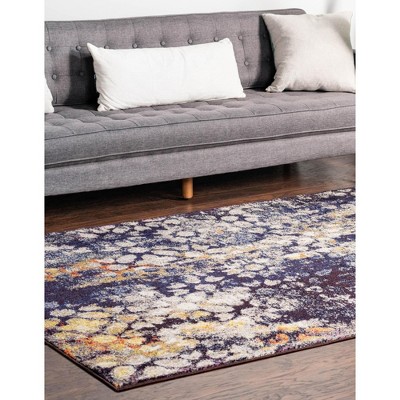Navy Blue and Ivory Abstract Synthetic 8' x 10' Rug