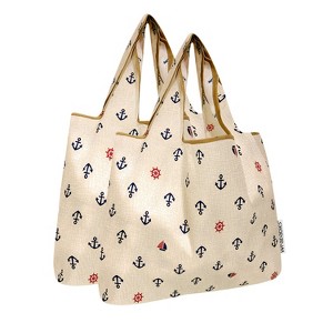Wrapables Medium Foldable Tote Nylon Reusable Grocery Bags, Set of 2 - 1 of 4