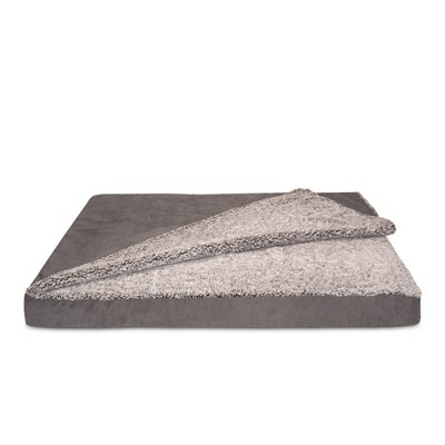 Gray Orthopedic Foam Pet Bed with Berber Fleece Blanket Top
