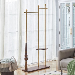 INFURNIC Garment Racks Industrial Coat Rack with Solid Wood Shelves and Stainless Steel Frame for Coats Shoes Bags, Brown, 31.5"*11.8"*70" - 1 of 4