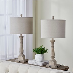 Maxax Antique Brown Resin Table Lamp with USB Charging,Carved Column Design Desk Lamp for Bedroom, Living Room£¬3-Way 100W E26 Base - 1 of 4