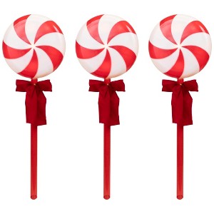 Northlight Peppermint Lollipops Christmas Pathway Markers - Clear Lights - 4.5' White Wire - 3ct - 1 of 4