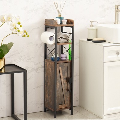 VECELO Bathroom Storage Cabinet Open Shelves Bathroom Organizer Rack with Toilet Paper Holder and Door
