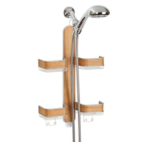 Mdesign Hanging Shower Caddy For Hand Held Shower Head Satin Teak Wood Veneer Target