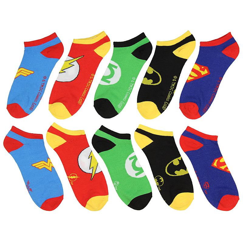DC Comics Justice League Logos Adult 5 Pack Superhero Ankle No-Show Socks Multicoloured, 2 of 4