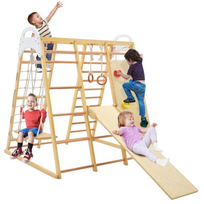 Infans 8-in-1 Jungle Gym Playset, Wooden Climber Play Set w/ Monke Natural
