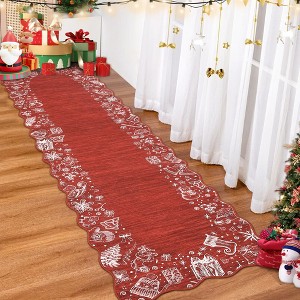 Christmas Area Rug Scalloped, Non-Slip Green Carpet Stain-Resistant Soft Low Pile, Foldable Ultra-Thin Indoor Rug for Living Room Kitchen Home Office - 1 of 4