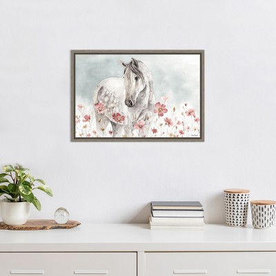 Wild Horses I Framed Canvas Print with Greywash Frame