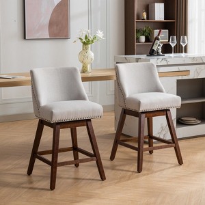 PAGED Bar Stools Set of 2 Modern Swivel Upholstered Counter Stools with Back and Wooden Legs Counter Height Bar Stools for Bar, Kitchen - 1 of 4