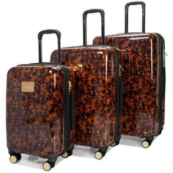 Badgley Mischka Tortoise Expandable Hardside Checked 3pc Luggage Set