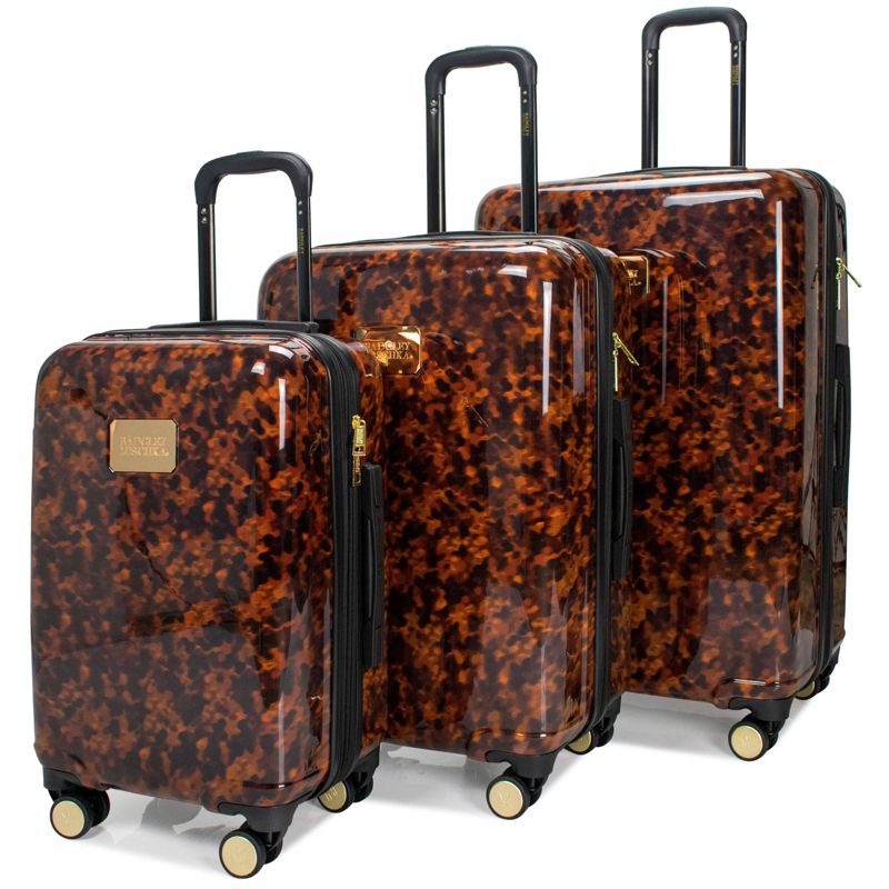 Badgley Mischka Tortoise Expandable Hardside Checked 3pc Luggage Set, 1 of 5