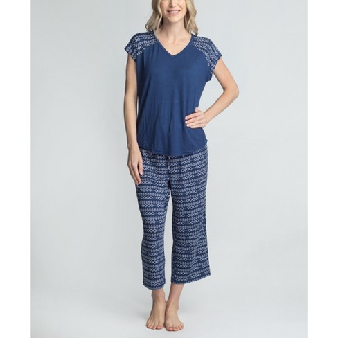 Blis Women's Crew Neck Pajama Set With Jogger Black Large : Target