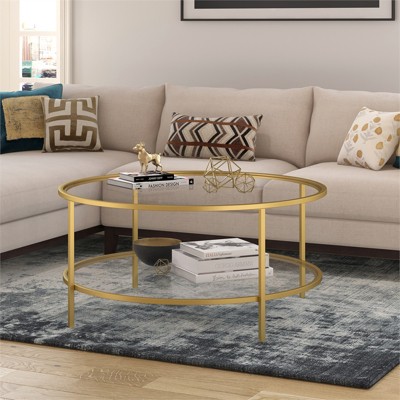 Brass Round Glass Top Coffee Table with Graduated Legs