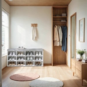 Shoe Bench with Cushion, Entryway Storage Bench with Padded Seat, 12 Compartments, Adjustable Shelves, 11.9 x 40.9 x 18.9 Inches - 1 of 4