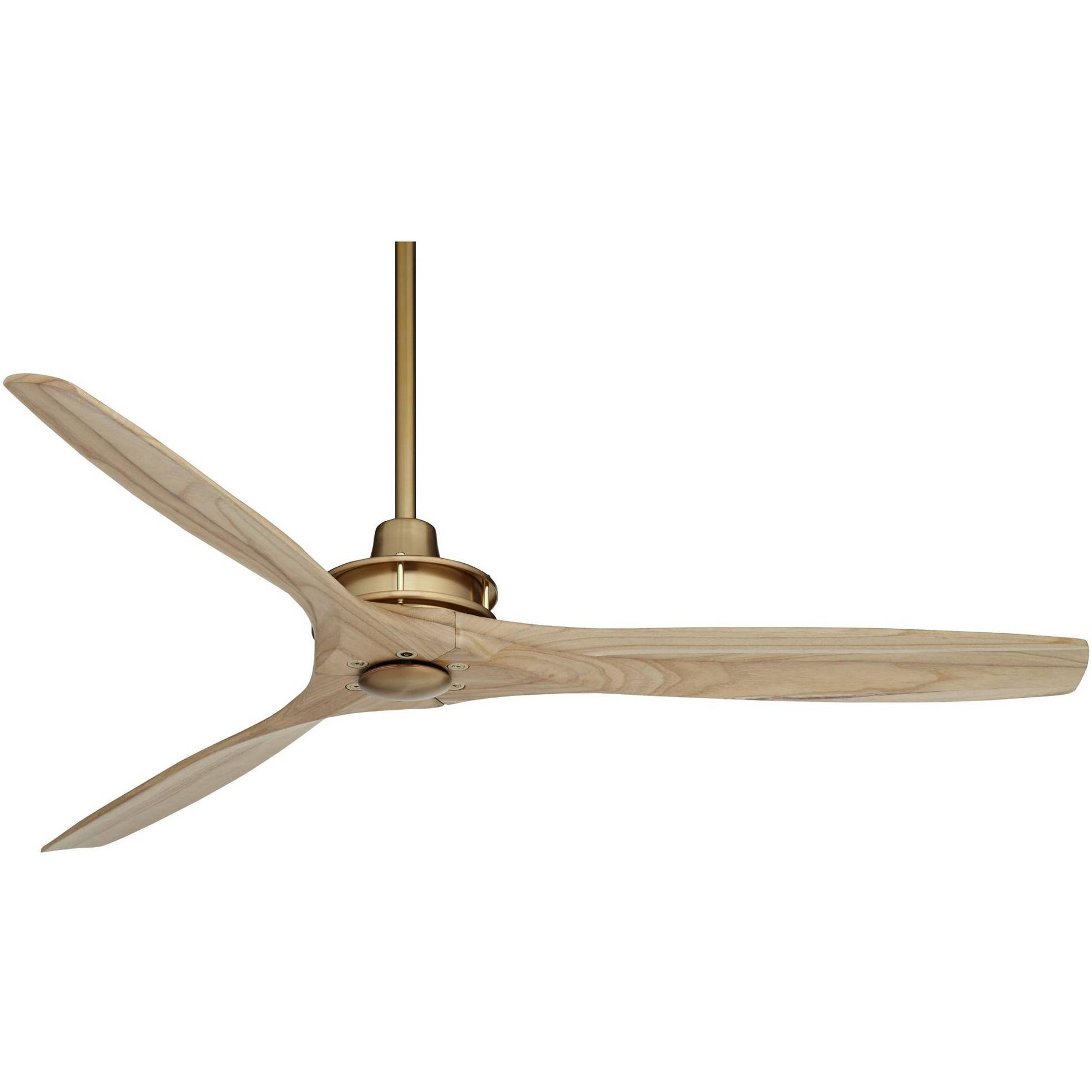 Casa Vieja 52" Windspun Modern Indoor Ceiling Fan 3 Blade Remote Control Soft Brass Finish Natural Wood Blades Bedroom Living Room Kitchen Decorative