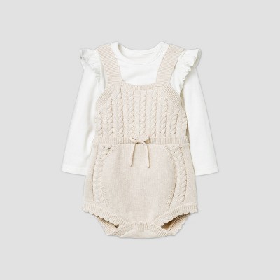Baby Girls' Cable Romper - Cat & Jack™ Off-White/Beige 6-9M
