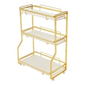 YIYIBYUS 3 Tier Bathroom Gold Vanity Countertop Organizer with Small Storage Basket - 1 of 4