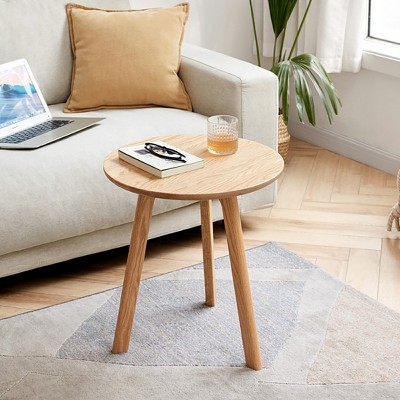 Natural Solid Oak Wood Round End Table - Side Table, Coffee Table, Night Stand, Easy to Assemble, for Living Room Bedroom & Balcony