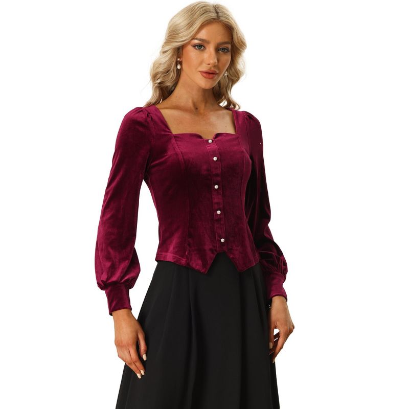Allegra K Women's Sweetheart Neck Cinched Waist Casual Blouses, 1 of 7