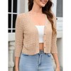 Women's Lightweight Crochet Cardigan 3/4 Sleeve Cropped V Neck Button Shrug Knit Sweater Tops - 3 of 4
