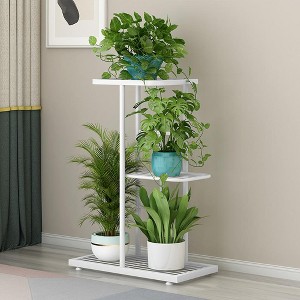 Plant Stand Indoor Outdoor, 3 Tier 4 Potted Metal Flower Shelf For Multiple Plants, Plant Shelf Corner Display Rack - 1 of 4