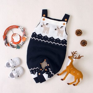 MyKids-Usa Baby Christmas Elk Pattern Srappy Design Sweater Rompers - 1 of 4