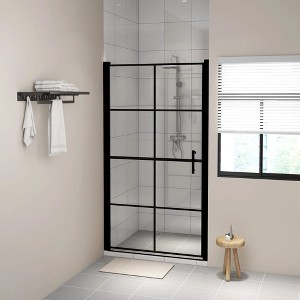 vidaXL Shower Doors Tempered Glass 39.4"x70.1" Black - 1 of 4