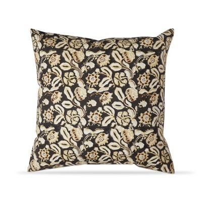 tagltd 22"x22" Black Honeysuckle Block Print Cotton Accent Decorative Throw Pillow Poly Filled Removable Insert Square