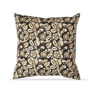 tagltd 22"x22" Black Honeysuckle Block Print Cotton Accent Decorative Throw Pillow Poly Filled Removable Insert Square - 1 of 3