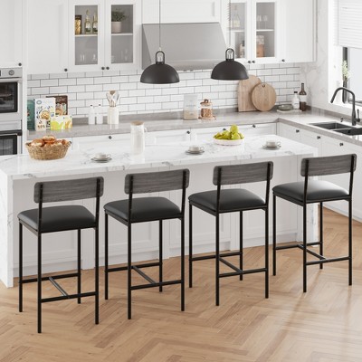 Set of 2/4 Bar Stools with Footrest, 25.5 in PU Upholstered Counter Height Barstools, Bar Chairs with Back for Kitchen Island