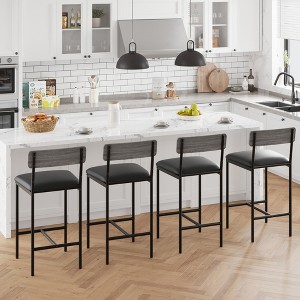 Set of 2/4 Bar Stools with Footrest, 25.5 in PU Upholstered Counter Height Barstools, Bar Chairs with Back for Kitchen Island - 1 of 4