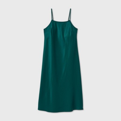 teal satin slip dress