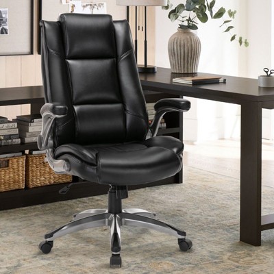High Back Executive Office Desk Chair, Leather Task Chair with Adjustable Tilt Lock, Flip-up Arms, Ergonomic Chair