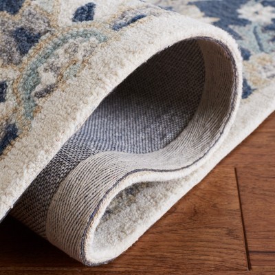 Gray and Blue Handmade Wool Floral 3' x 5' Area Rug