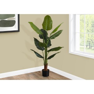 Monarch Specialties Artificial Plant 59 inch Tall Strelitzia Tree Indoor Faux Fake Floor Greenery Potted Real Touch Decorative Green Leaves Black Pot - 1 of 4