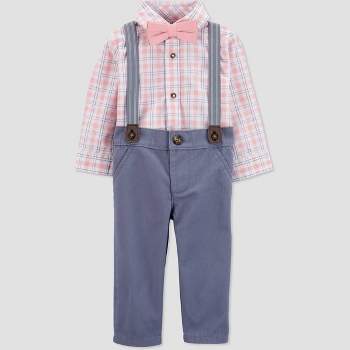Carter's Just One You® Baby Boys' Plaid Suspender Top & Pants Set with Bow Tie - Orange/Gray