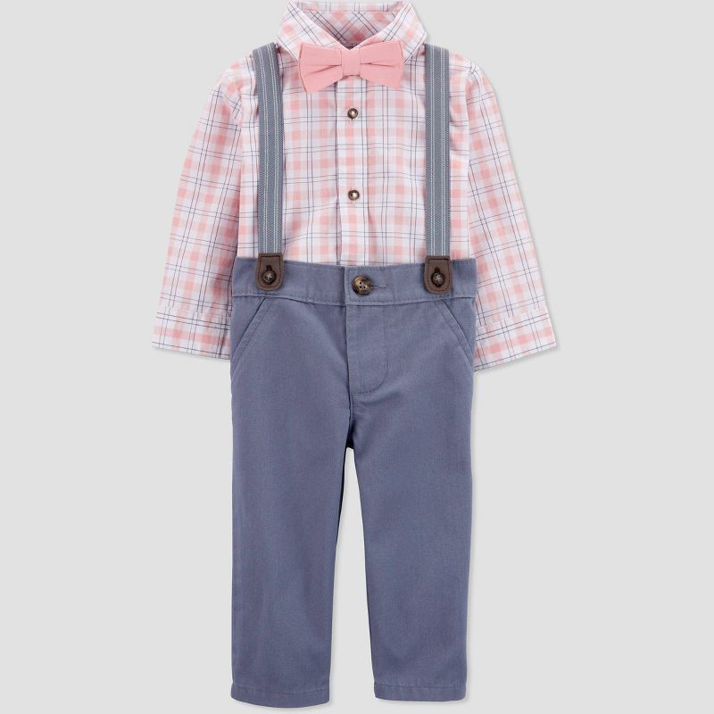 Carter's Just One You® Baby Boys' Plaid Suspender Top & Pants Set with Bow Tie - Orange/Gray, 1 of 6