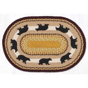 Earth Rugs Cabin Bear 2 Oval Patch Rug – Braided Jute 20x30 Rustic Lodge Accent with Bear Motif - 1 of 3