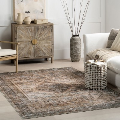 Eco-Friendly Easy Care Vintage Medallion Rug in Light Brown 3' x 5'