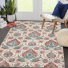 Washable Vintage Floral Distressed Rug Non Slip Low Pile Rug Soft Throw Floor Cover Foldable Indoor Carpet for Living Room Bedroom Playroom Nursery - 3 of 4