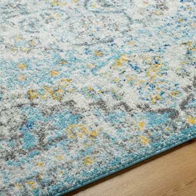 Olivia Ivory Cream Teal Yellow Synthetic Runner Rug 2'7" x 7'3"