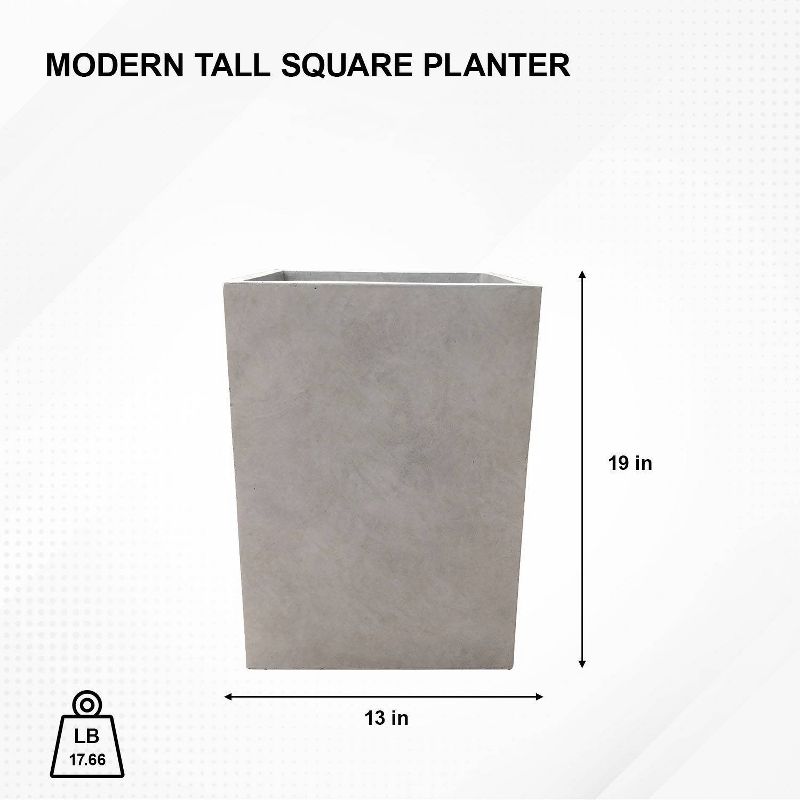 19&#34; Kante Lightweight Durable Modern Tall Square Outdoor Planter Weathered Concrete Gray - Rosemead Home &#38; Garden, Inc., 6 of 10