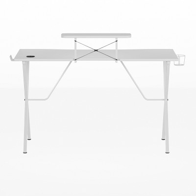 Elevate White Laminate Gaming Desk with Cup Holder & Headset Hook