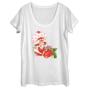 Women's Strawberry Shortcake Watercolor Berry Scoop Neck - 1 of 4