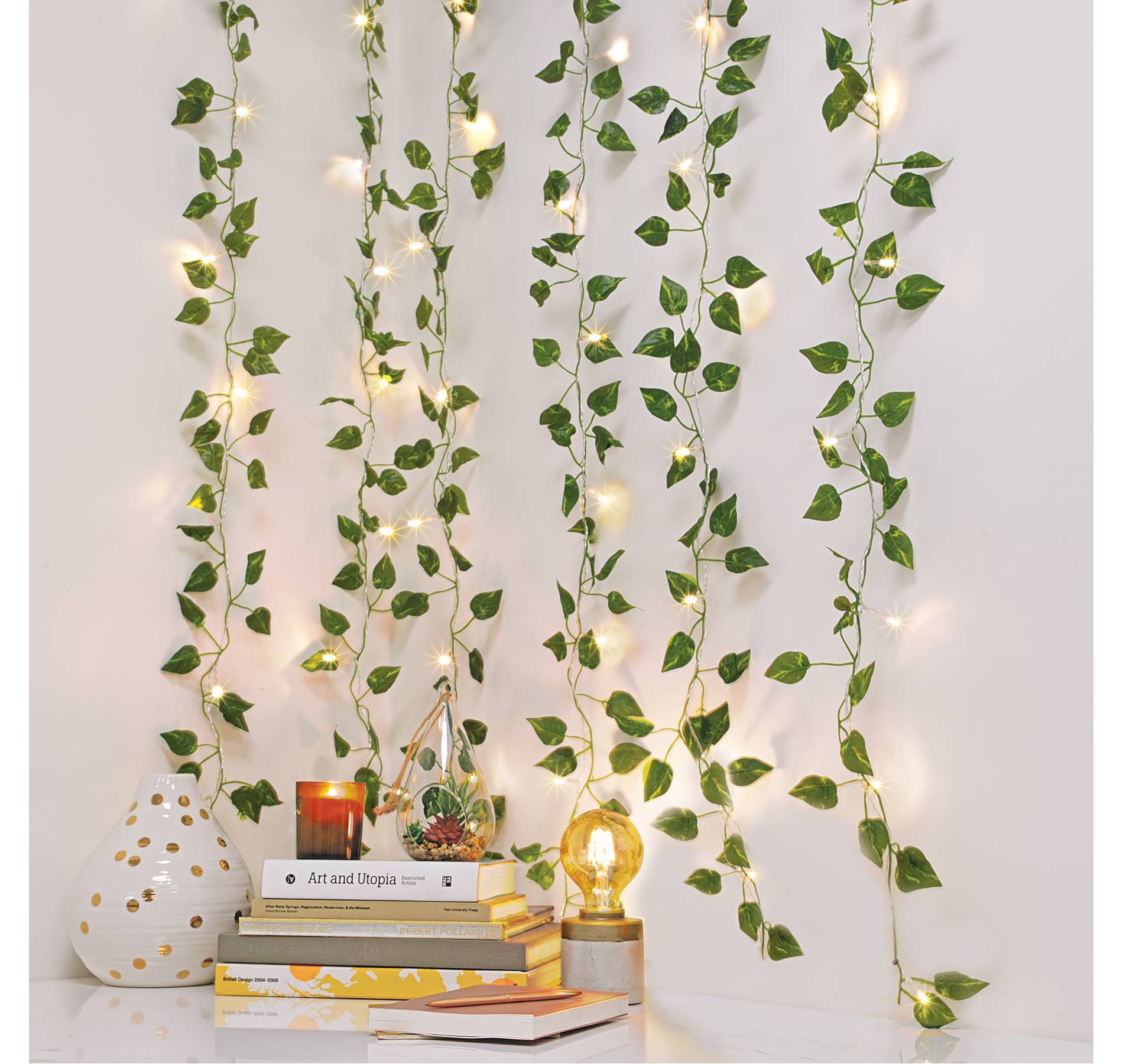 5' x 3.5' LED Vine Curtain String Lights Warm White - West & Arrow: Indoor PVC Ivy Fairy Lights, Battery Operated