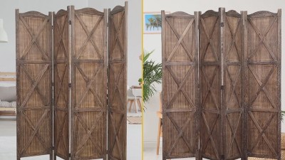Rustic Brown Paulownia Wood 4-Panel Folding Room Divider